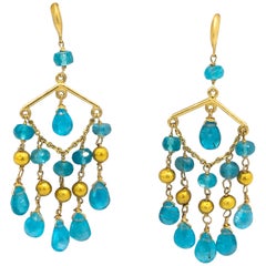 Hand Faceted Apatite Earrings 14 Karat Yellow Gold Made in Italy