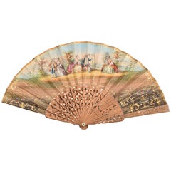 Antique Hand Fan, Wood, Etc., 19th Century