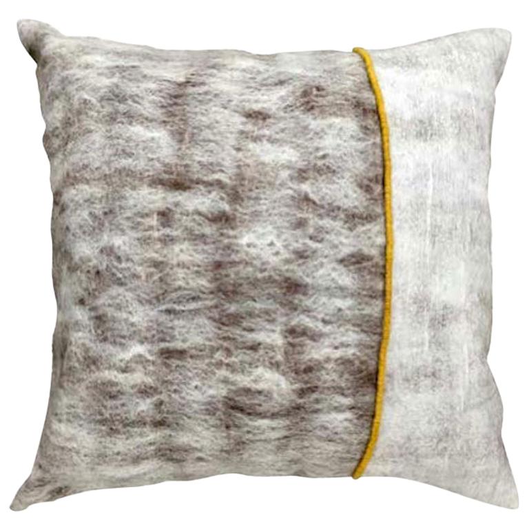 Hand Felted Reversible Silk and Wool Pillow with Marigold Colored Trim, in Stock