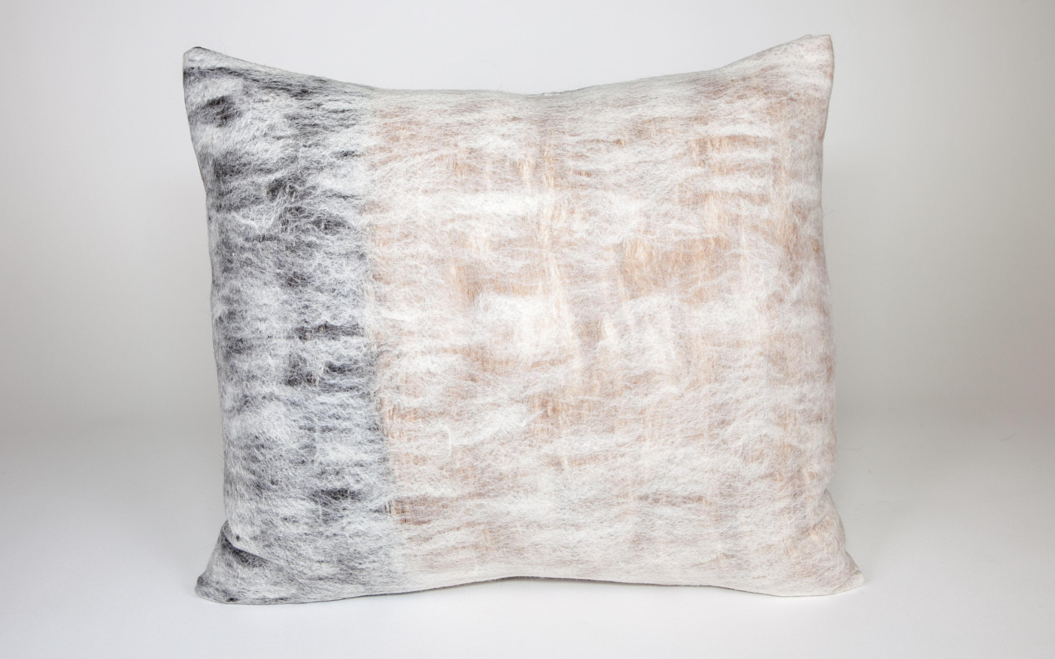 Contemporary Hand Felted Reversible Wool & Silk Pillow W Natural Edge, in Stock