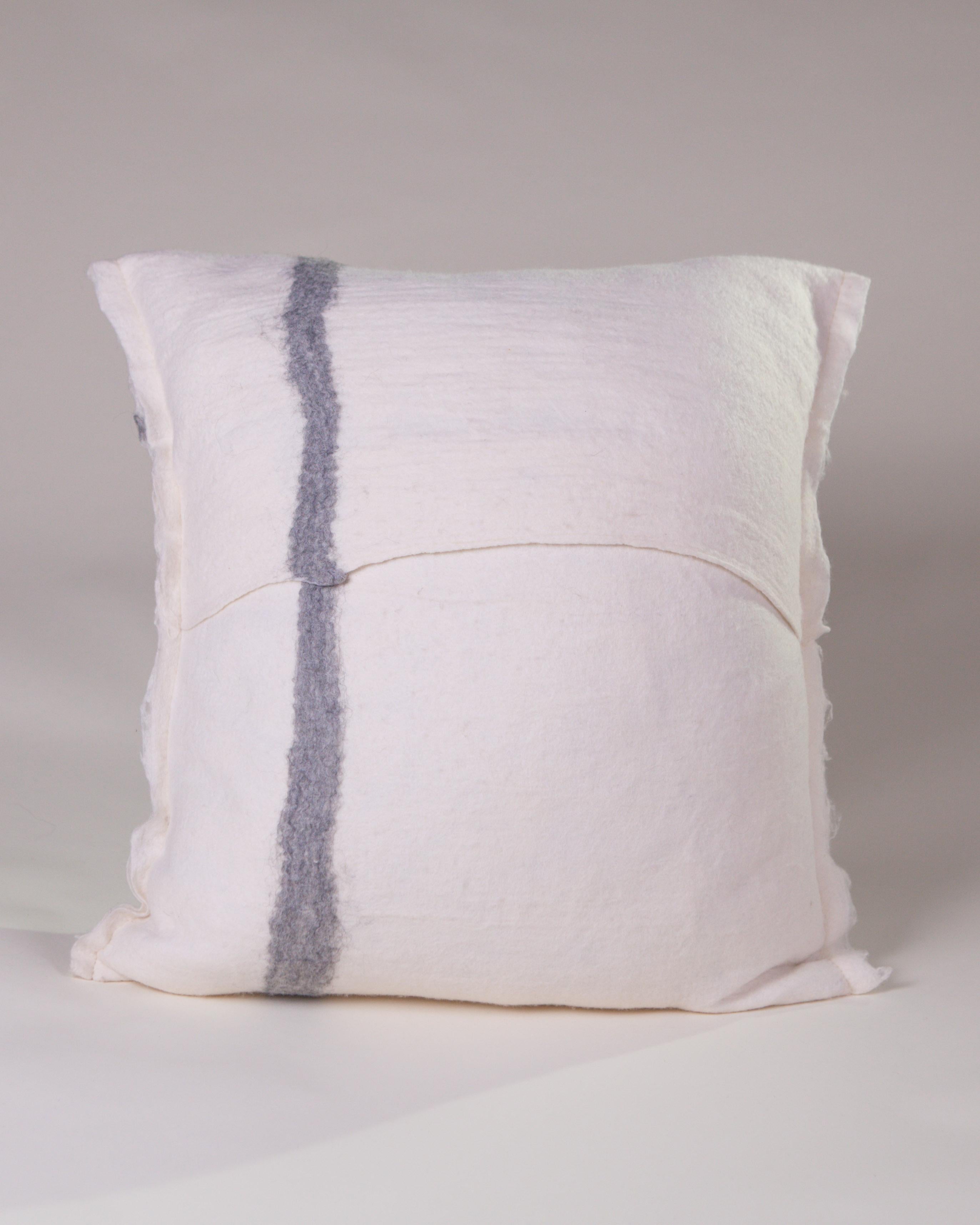 Mexican Hand Felted Wool and Silk Pillow with Grey Cross, in Stock