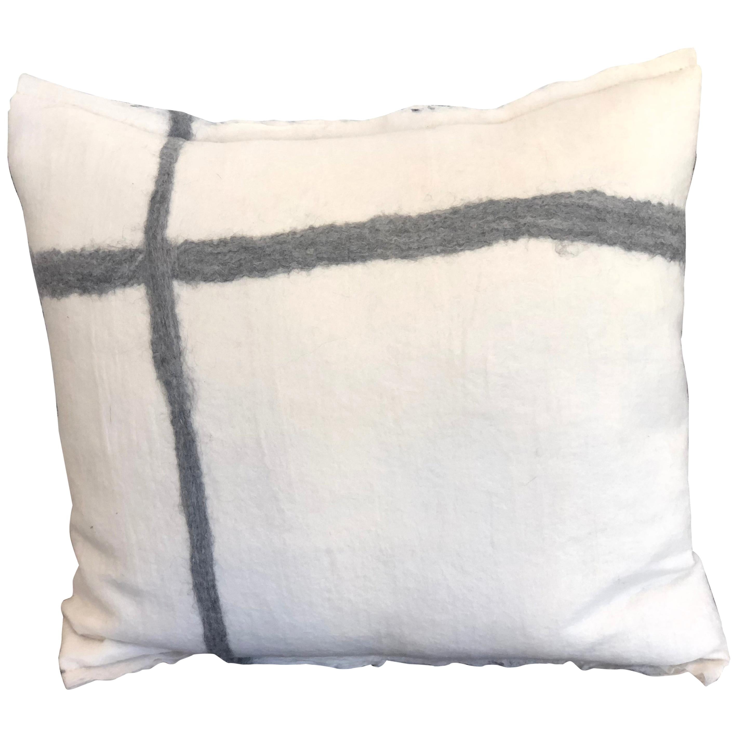 Hand Felted Reversible Silk and Wool Pillow with Red Colored Trim, in