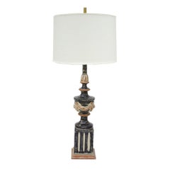 Hand Finished Neoclassical Table Lamp in Black, Taupe, and Burnt Orange