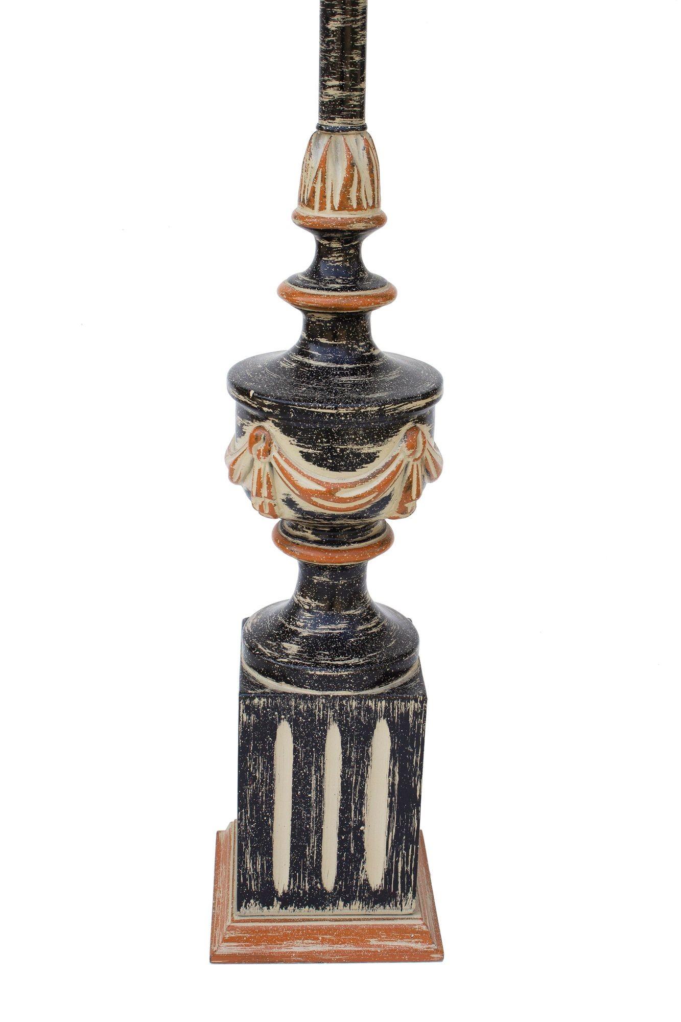 American Hand Finished Neoclassical Table Lamp in Black, Taupe, and Burnt Orange For Sale