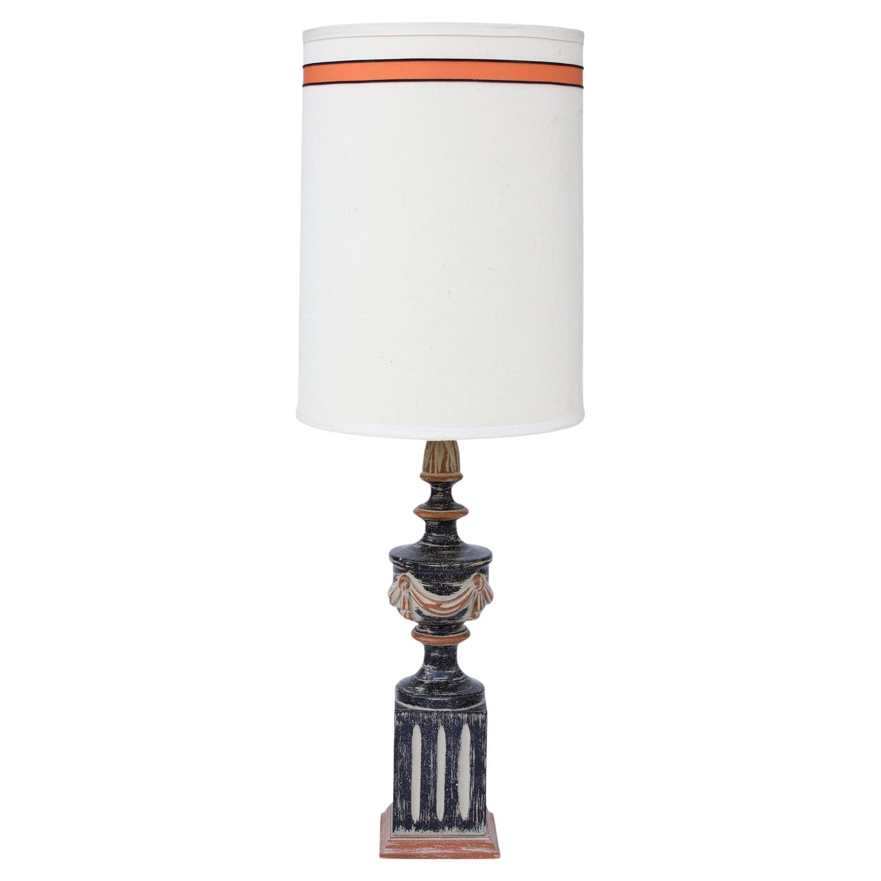 Hand Finished Neoclassical Table Lamp in Black, Taupe, and Burnt Orange For Sale