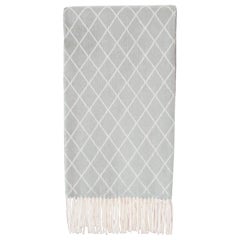 Hand Finished Organic Wool Blanket in Light Grey Diamond Pattern