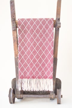 Hand Finished Organic Wool Blanket/Throw in Bordeaux Colour Diamond Design