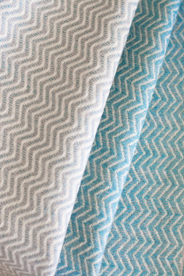 Hand Finished Organic Wool Blanket/Throw in Light Grey Wave Made