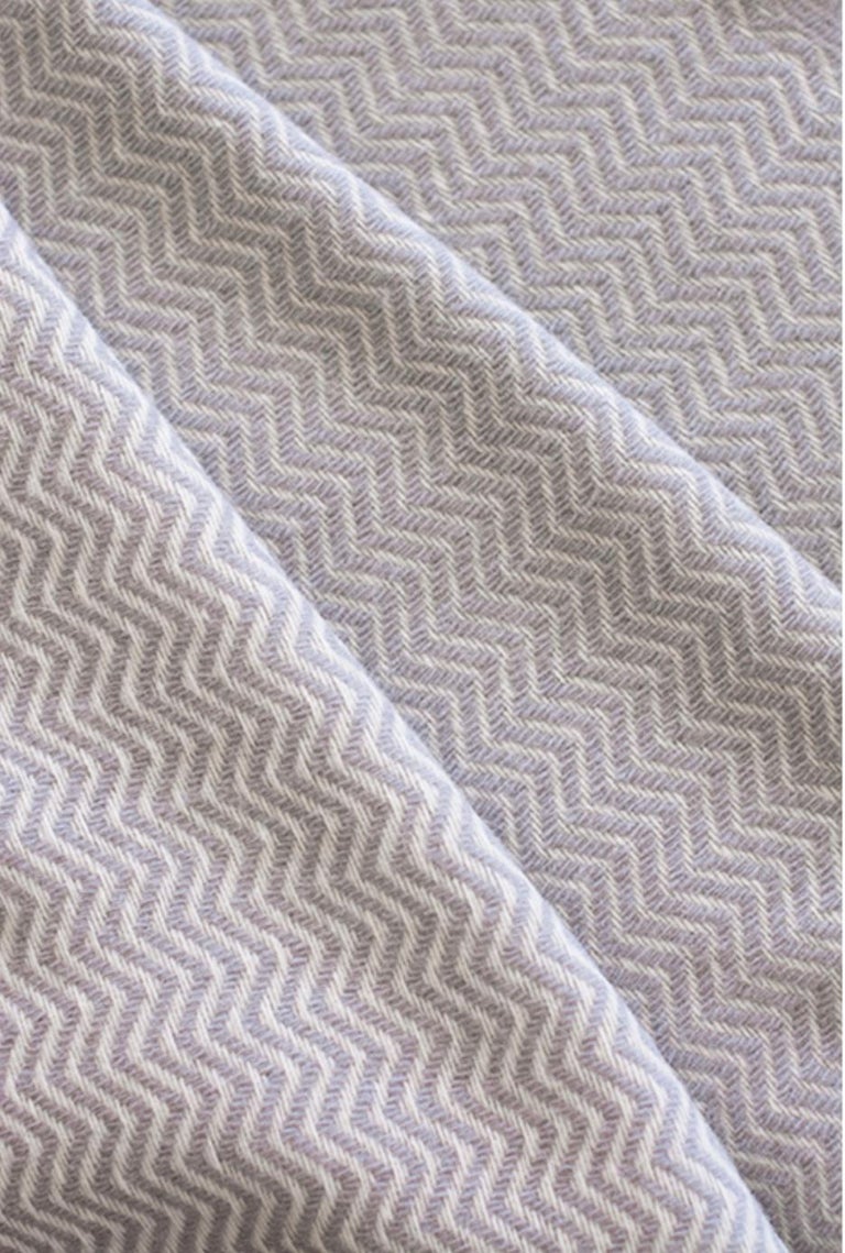 Hand Finished Organic Wool Blanket/Throw in Light Grey Wave Made