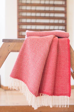 Hand finished Organic Wool Throw in Red WAVE Design made Portugal