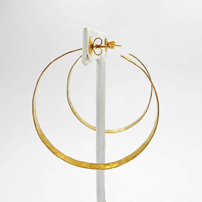Handmade Hammered Hoop Earrings ~ Large ~ Yellow Gold