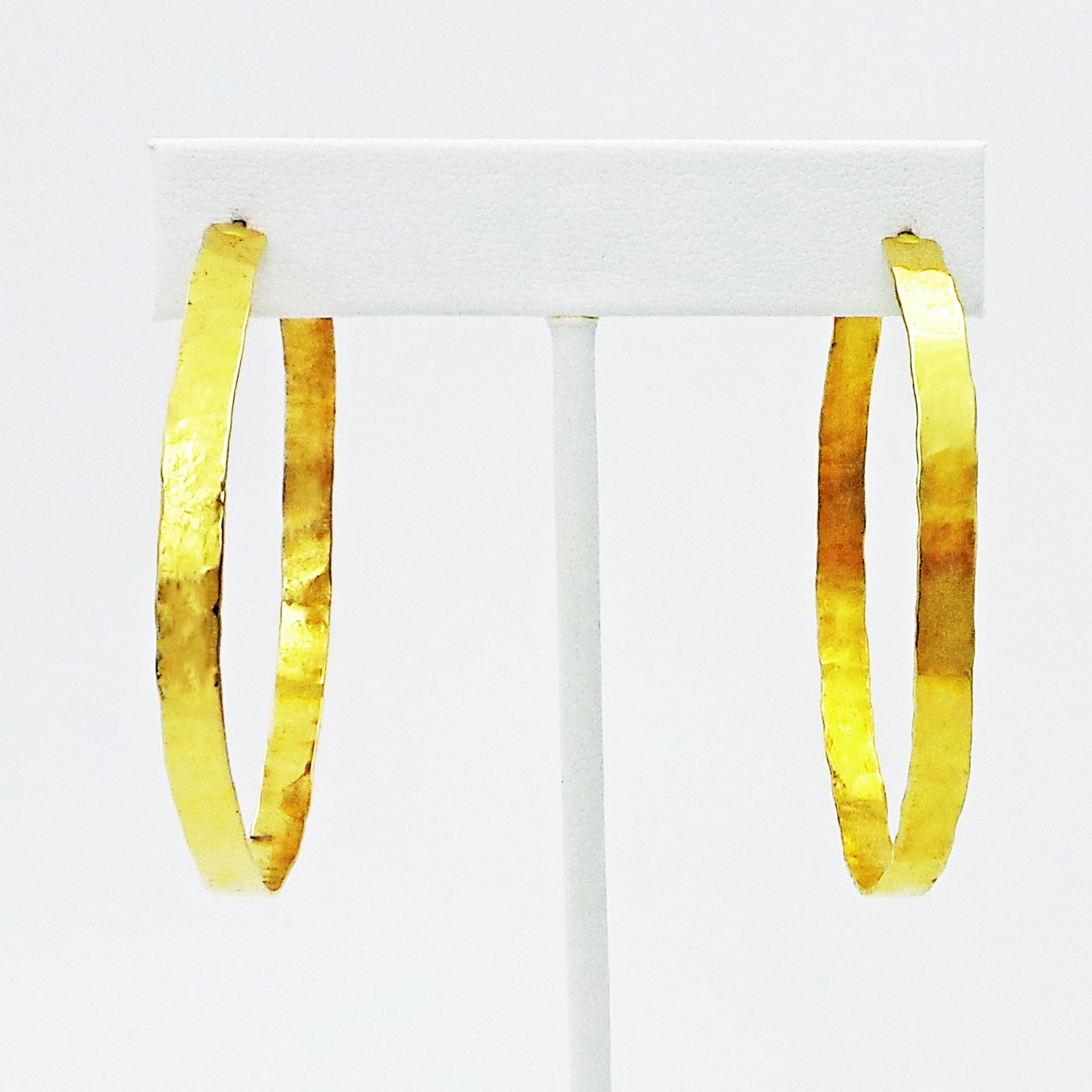 Hand Forged 18 Karat Yellow Gold Hammered Hoop Earrings 1