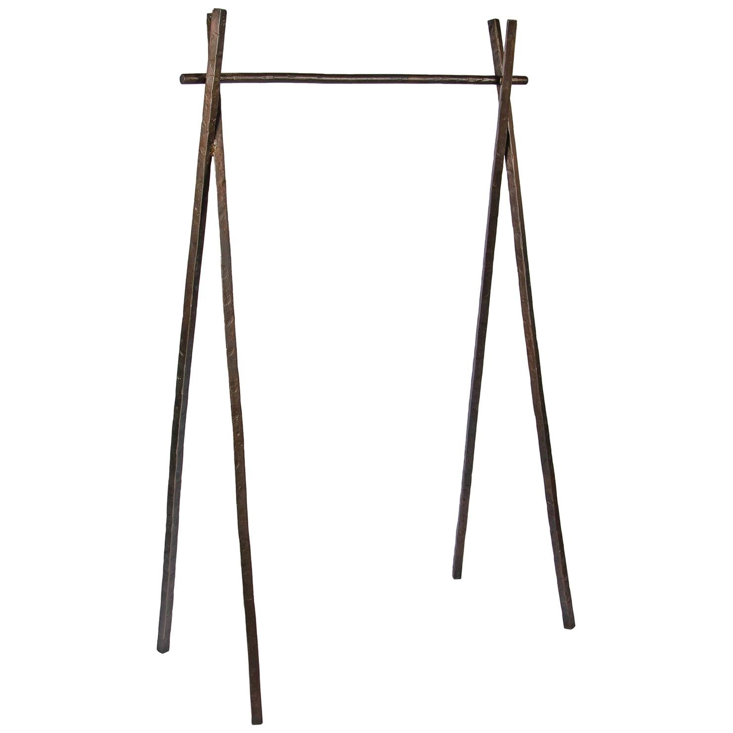 Industrial Hand Forged and Textured Metal Cross Hanging Clothing Rack In Stock For Sale