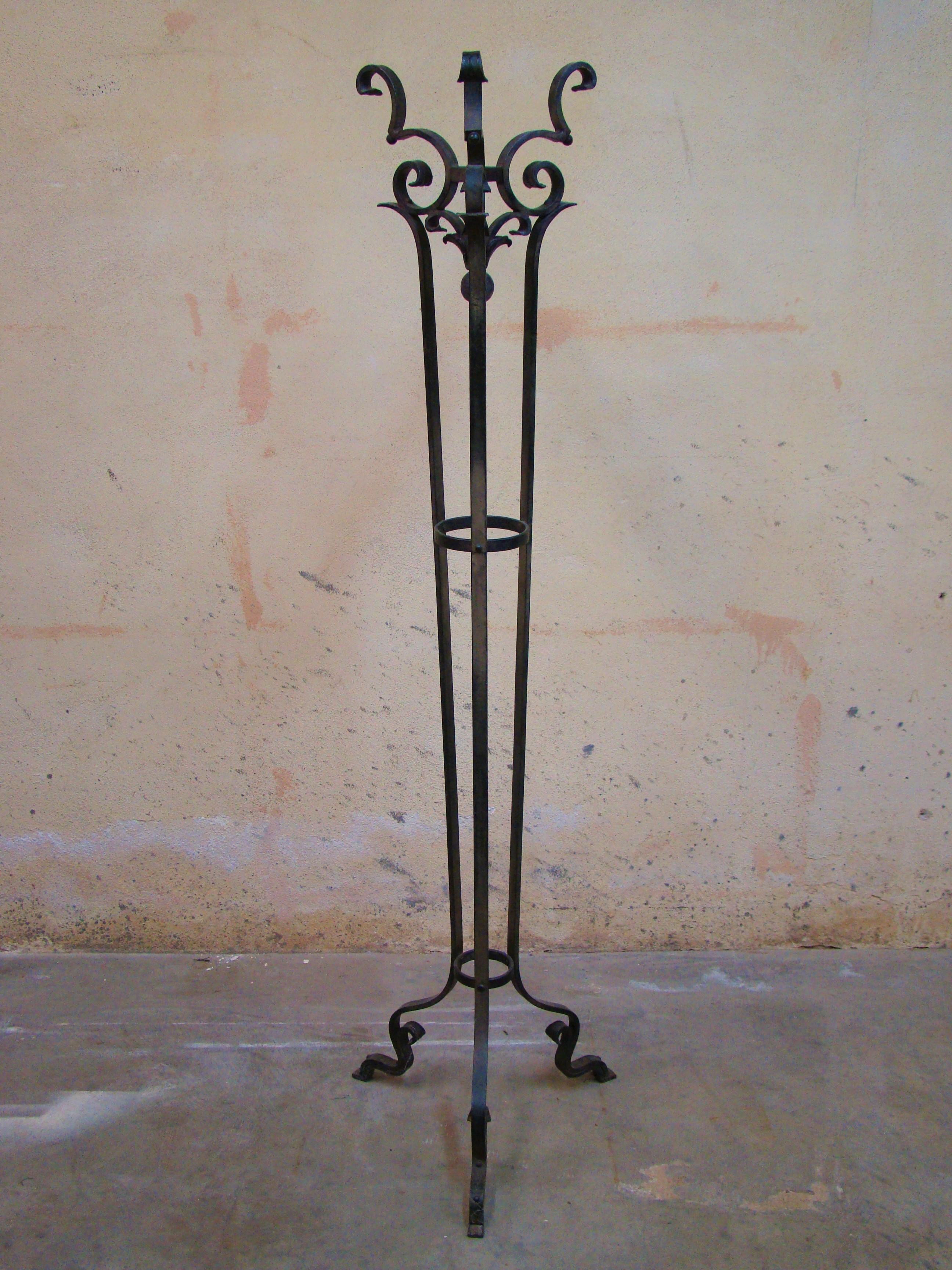 Hand Forged Antique Wrought Iron Coat Stand and Hat Rack 1