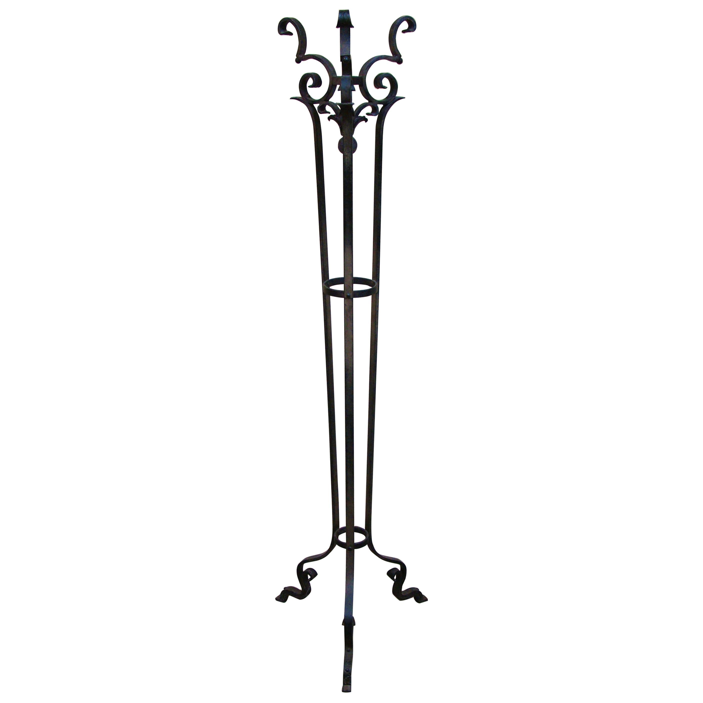 Hand Forged Antique Wrought Iron Coat Stand and Hat Rack