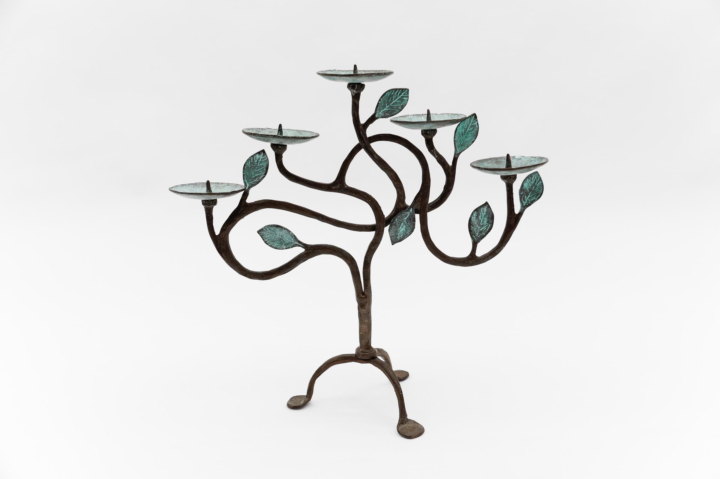 Austrian Hand-forged bronze / brass design tree of life sculpture candle holder, 1960s  For Sale