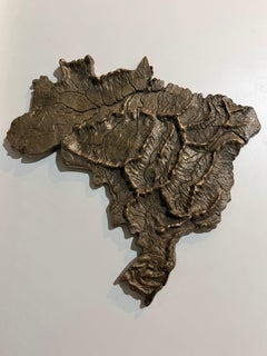 Hand Forged Bronze Map of Brazil with Elevated Topography, 1980s