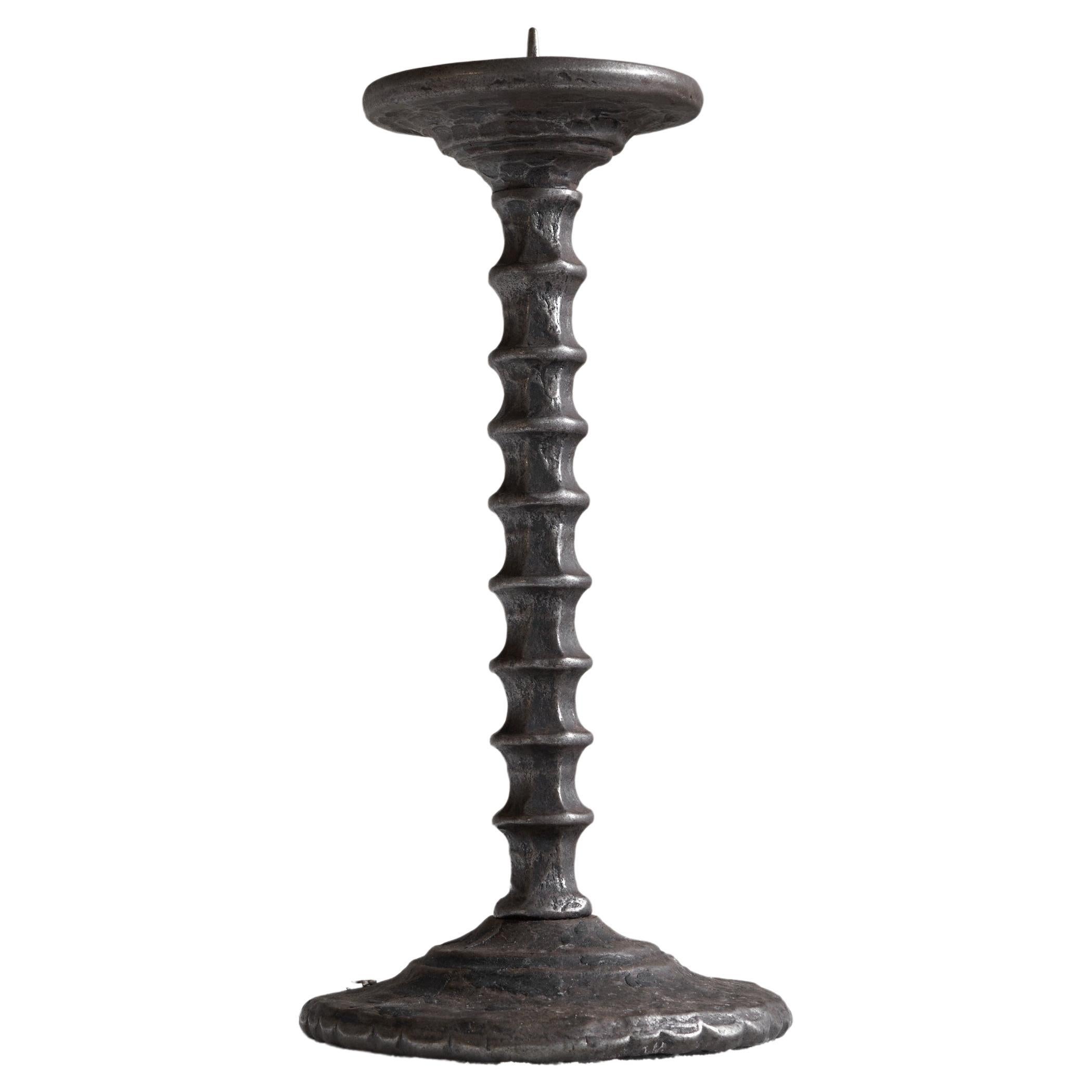Hand Forged Brutalist Candle Holder in Metal For Sale
