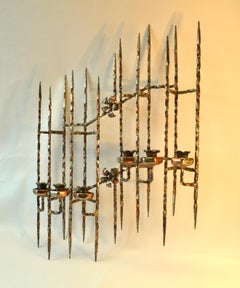 Hand Forged Brutalist Metal Wall Mounted Candelabra
