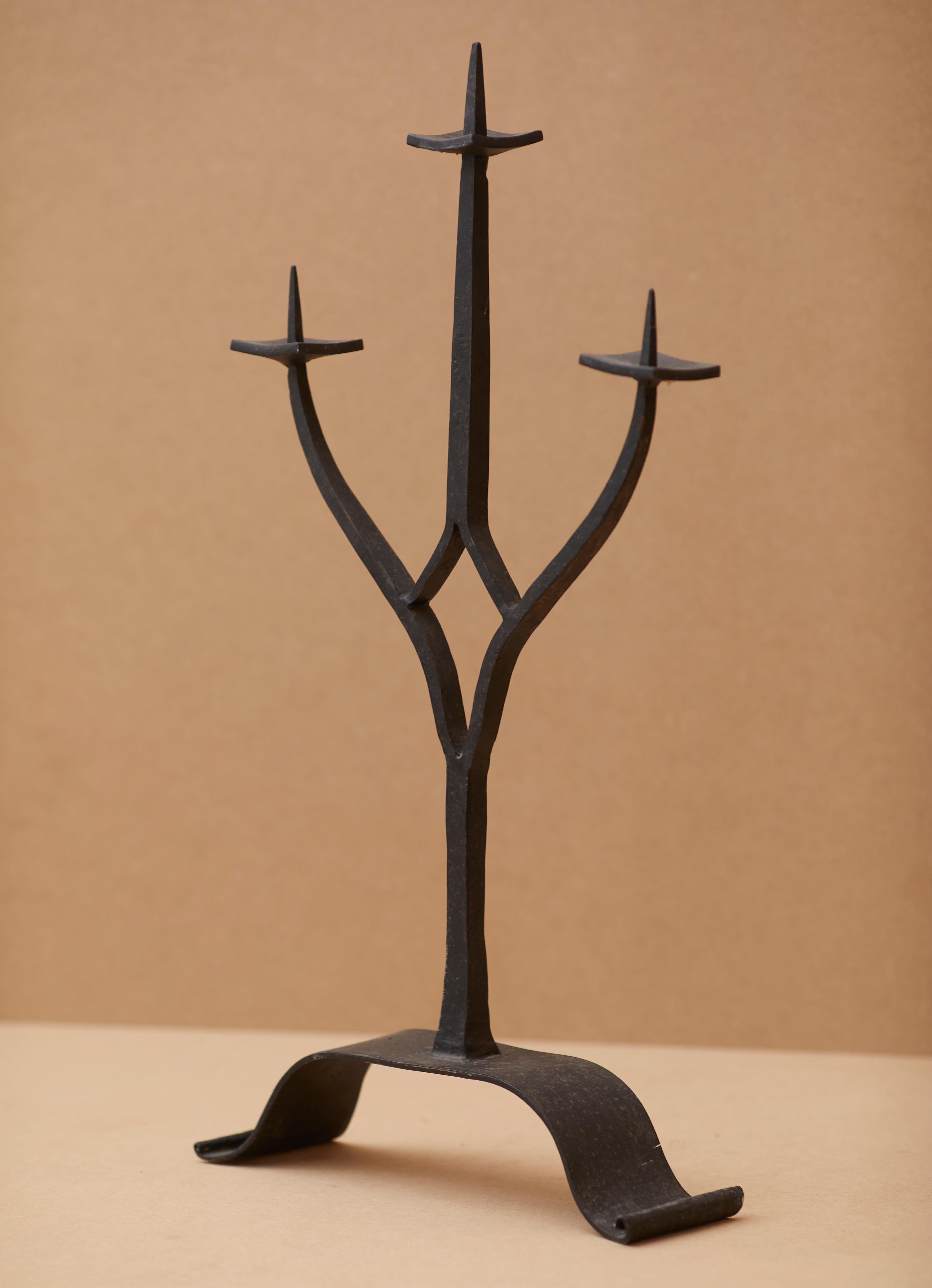 Brutalist wrought iron « pique-cierges » from France c. 1960. Hand-forged, beautiful patina

