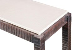 Hand Forged Console Table Customizable with Stone, Leather or Cast Glass Tops