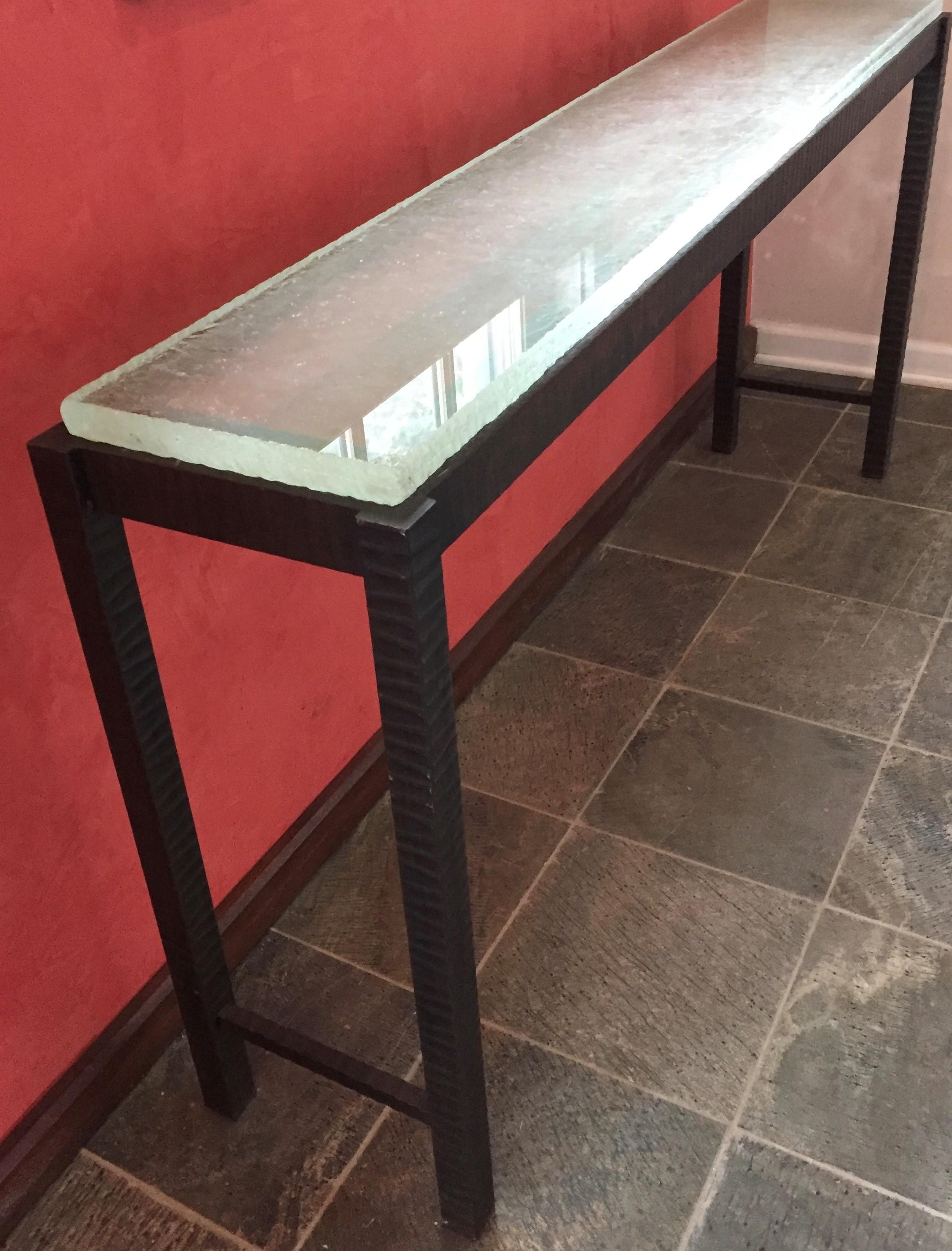 Modern Hand Forged Console Table Customizable with Stone, Leather or Cast Glass Tops For Sale