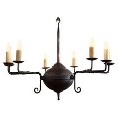 Hand-Forged Custom Iron "Mercer" Chandelier with Nine Lights