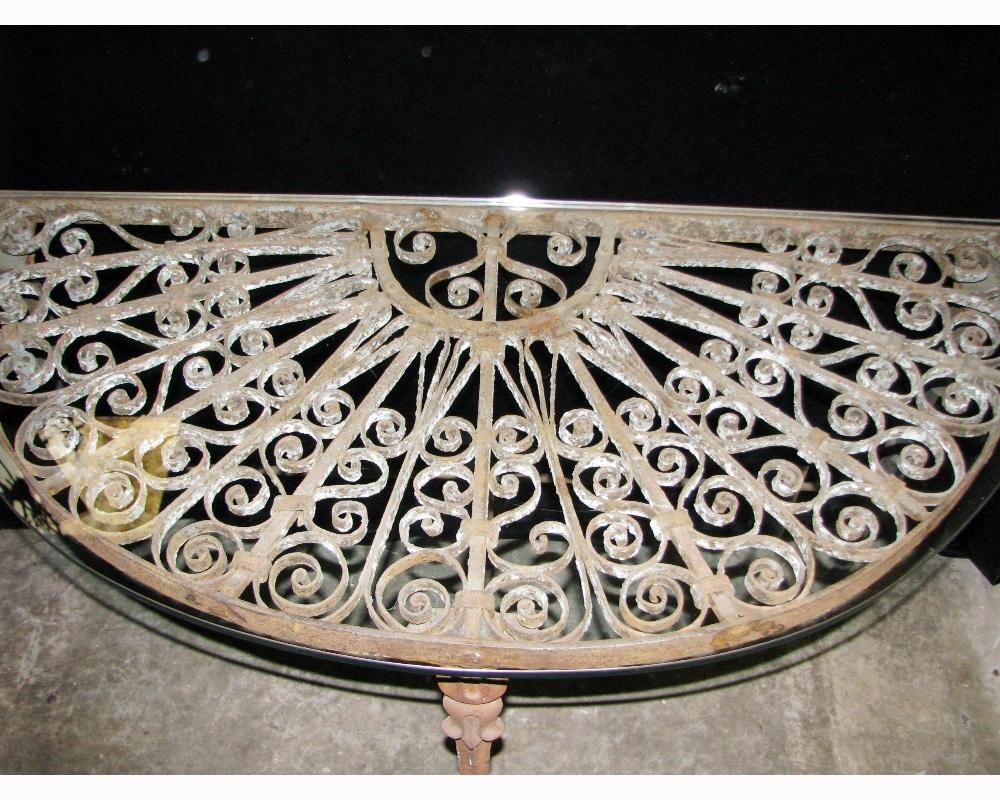Hand Forged Demi-Lune Wrought Iron Console In Good Condition In Cypress, CA