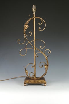 Hand-Forged Wrought Iron Table Lamp with Acanthus Detailing, 1960