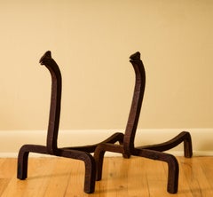 Hand-Forged Folk Art Andirons