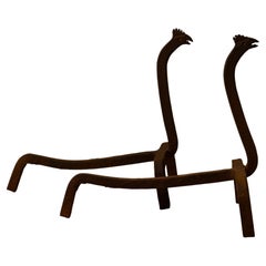 Hand-Forged Folk Art Andirons