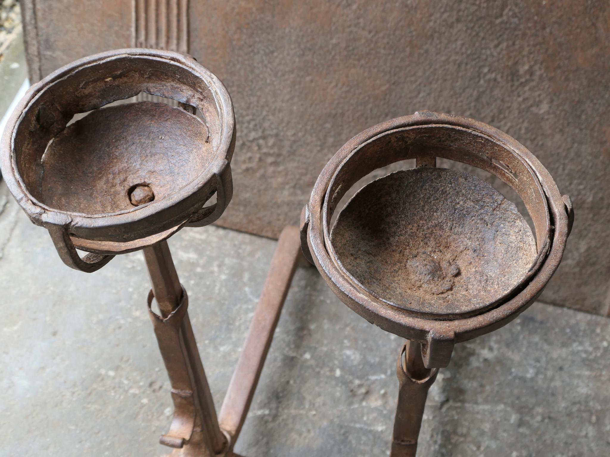 Hand Forged French Gothic Andirons or Firedogs, 17th Century Period In Good Condition For Sale In Soest, NL