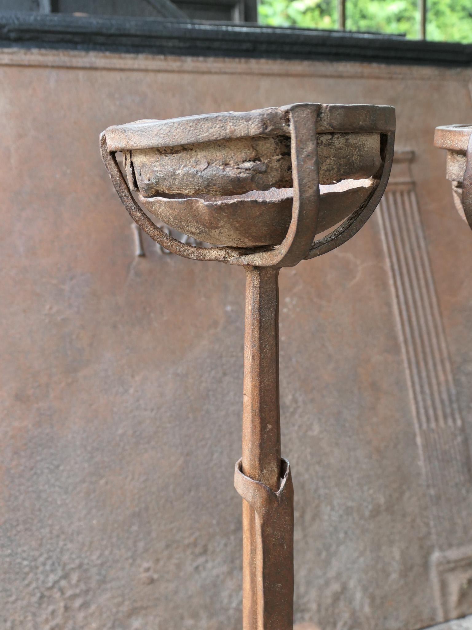 18th Century and Earlier Hand Forged French Gothic Andirons or Firedogs, 17th Century Period For Sale