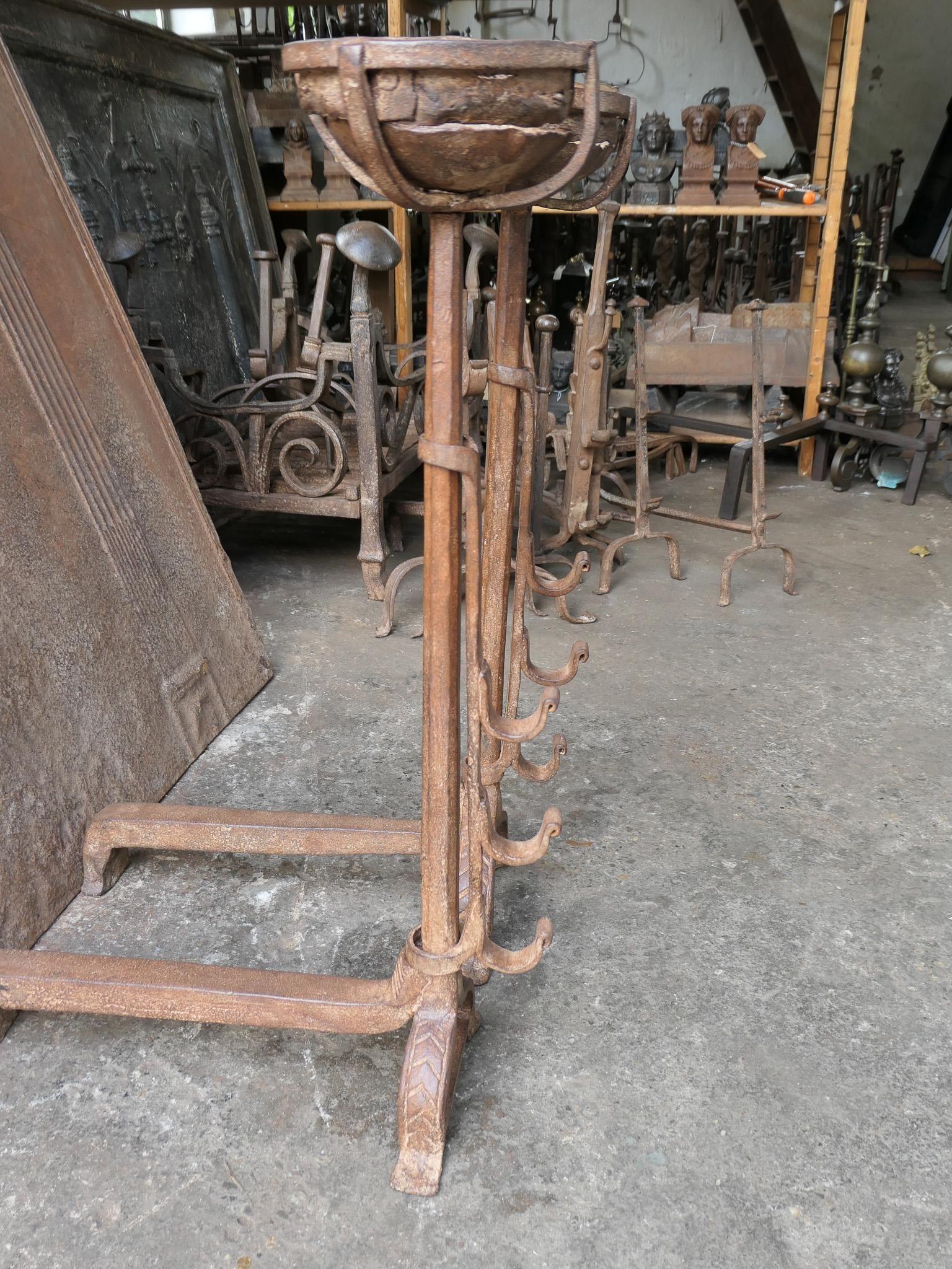 Hand Forged French Gothic Andirons or Firedogs, 17th Century Period For Sale 3