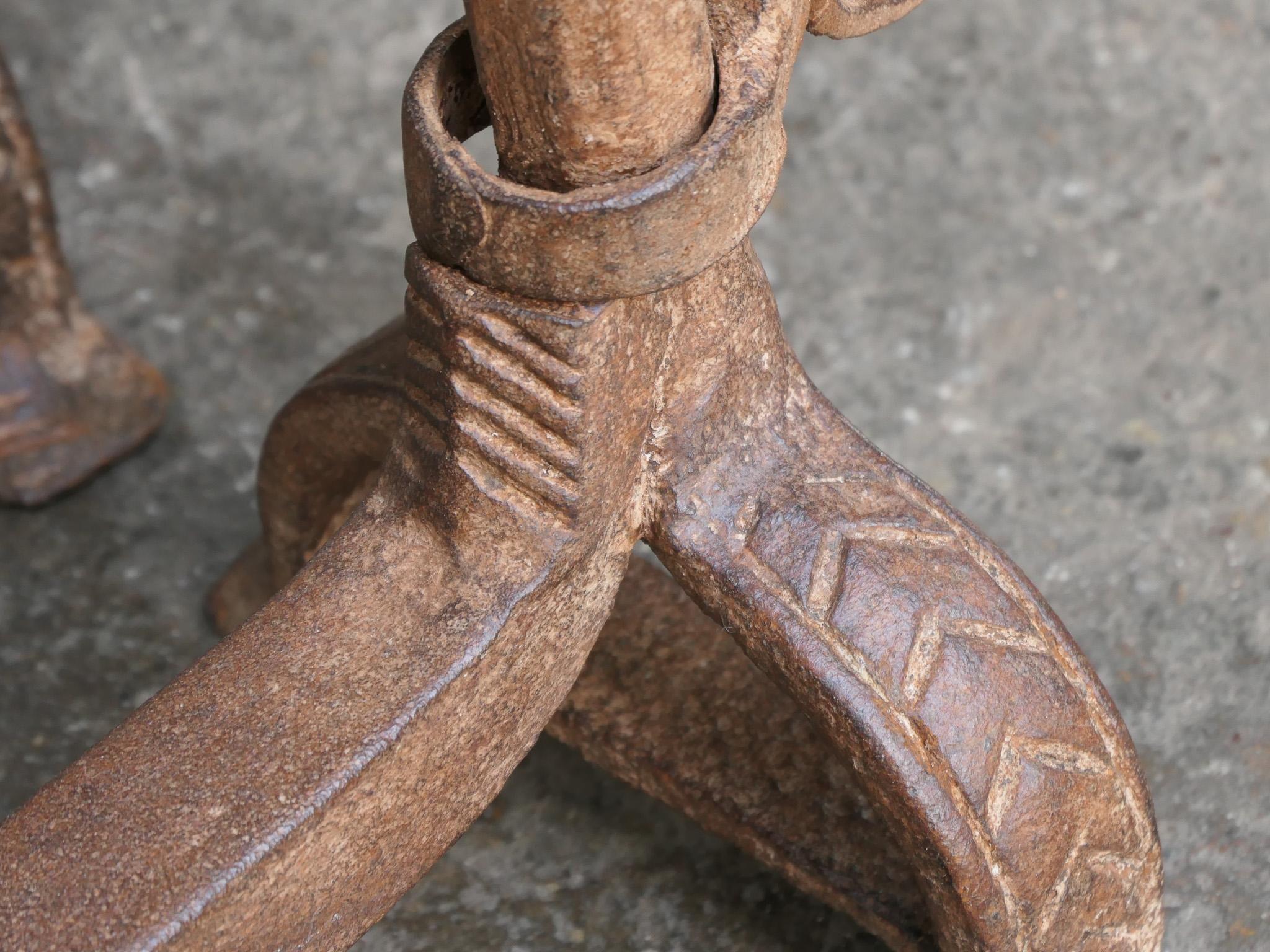 Hand Forged French Gothic Andirons or Firedogs, 17th Century Period For Sale 4