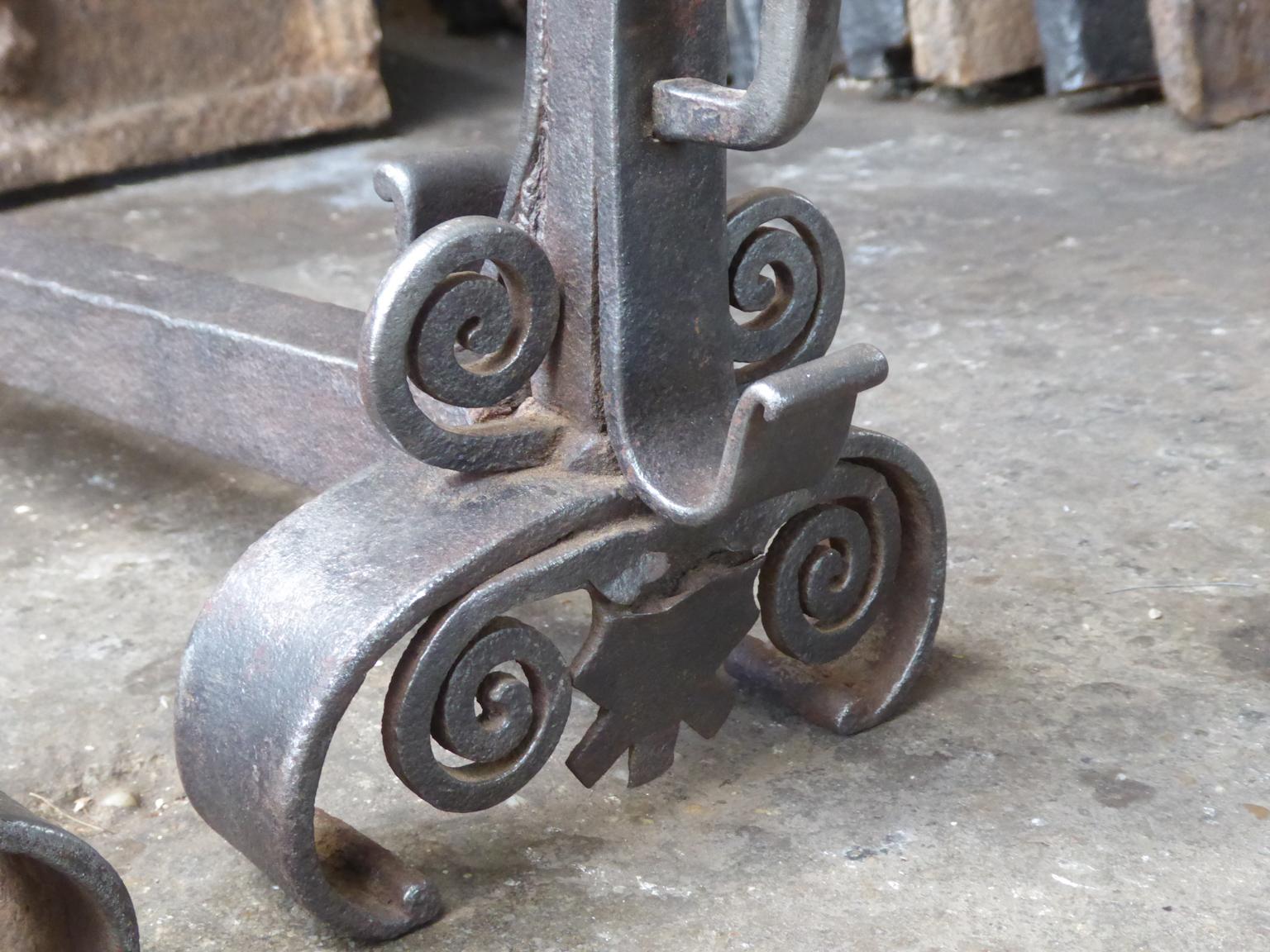 Hand Forged French Louis XV Andirons or Firedogs, 18th Century For Sale 5