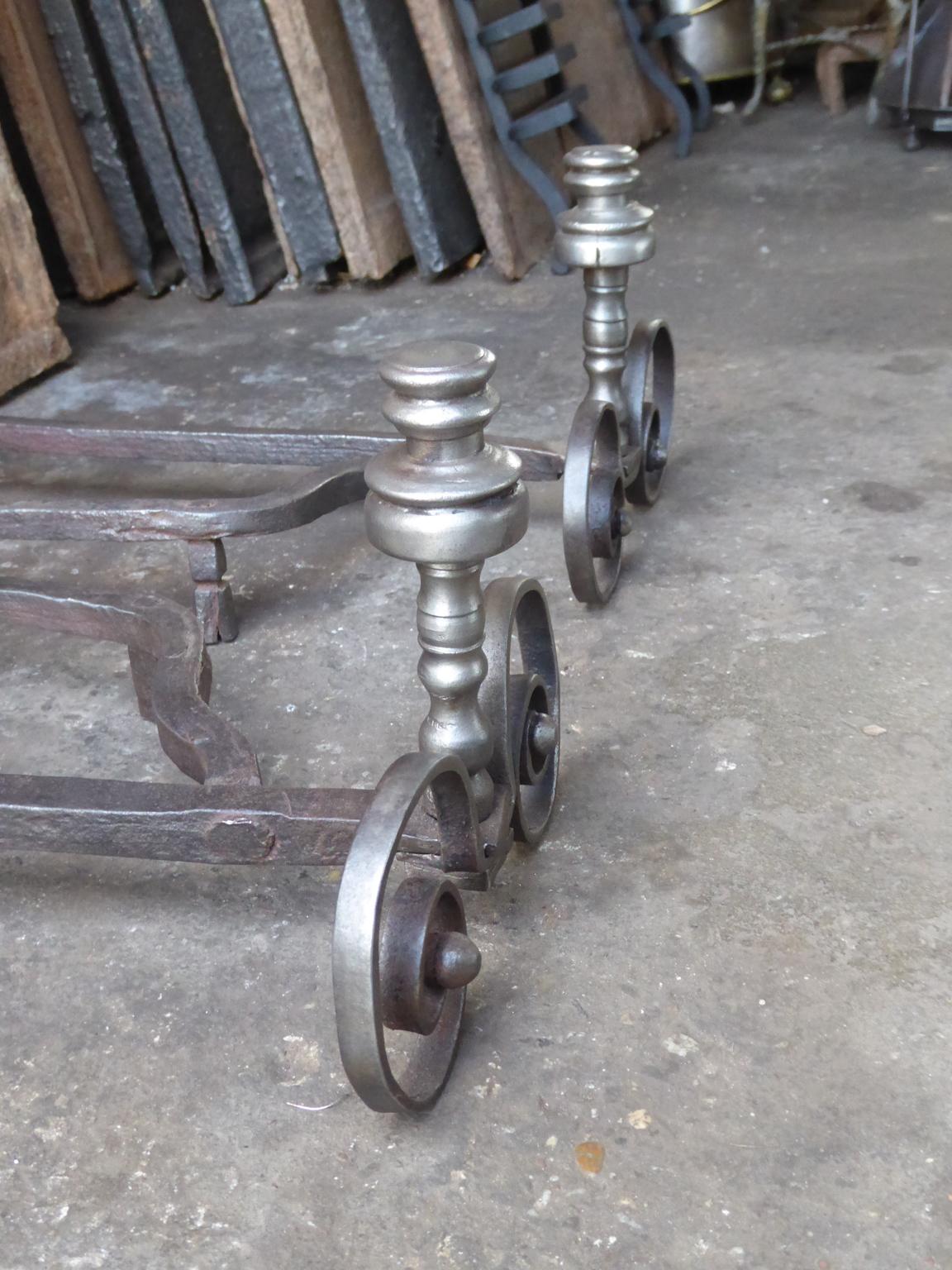 Hand Forged French Louis XV Andirons or Firedogs, 18th Century For Sale 5