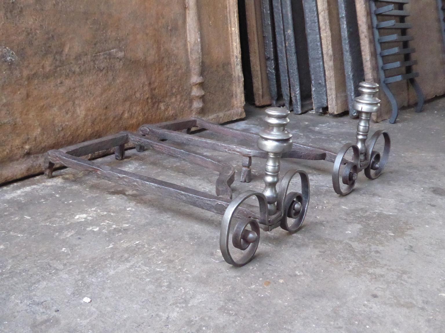 Hand Forged French Louis XV Andirons or Firedogs, 18th Century For Sale 6