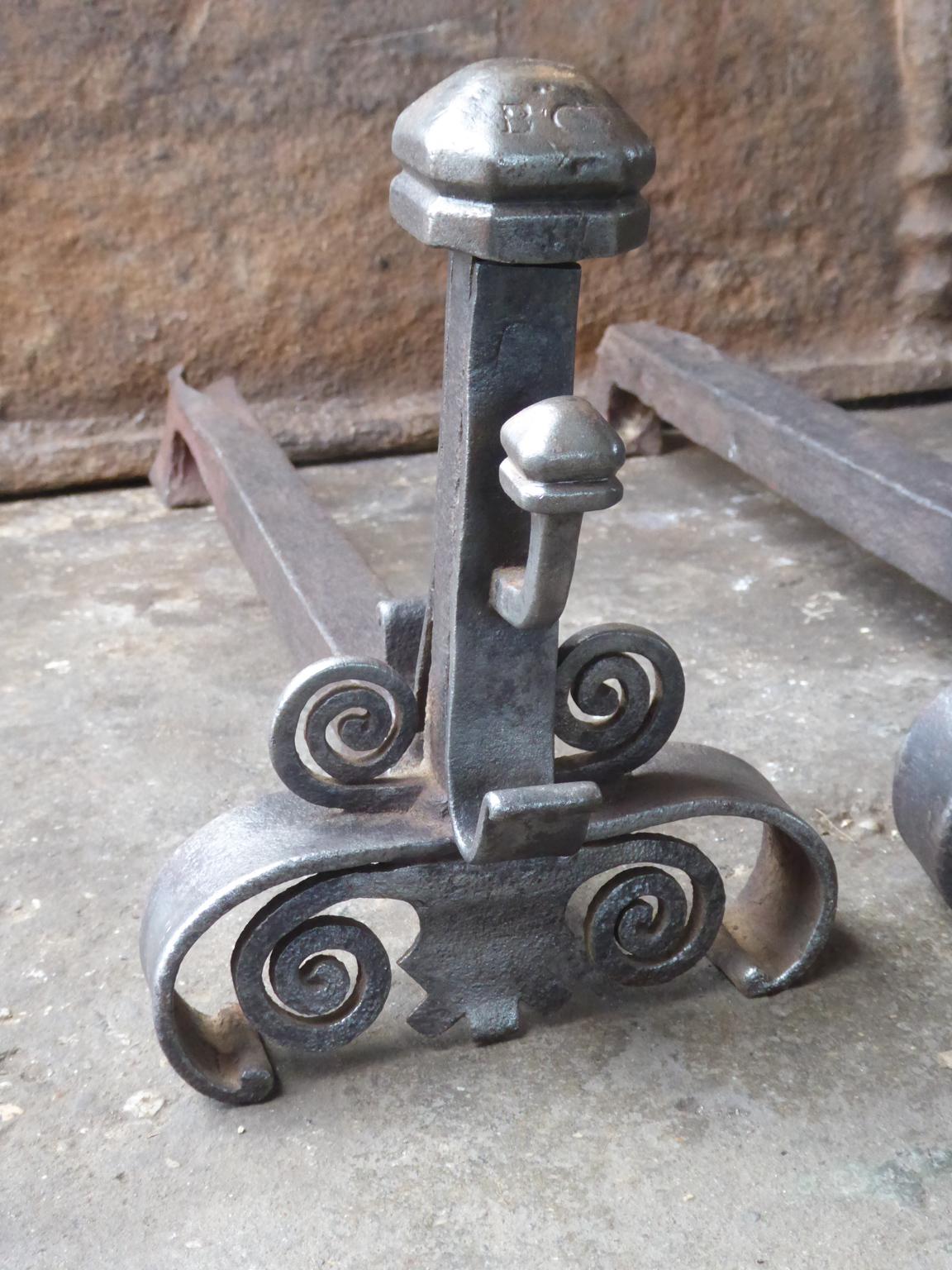 Hand Forged French Louis XV Andirons or Firedogs, 18th Century For Sale 8