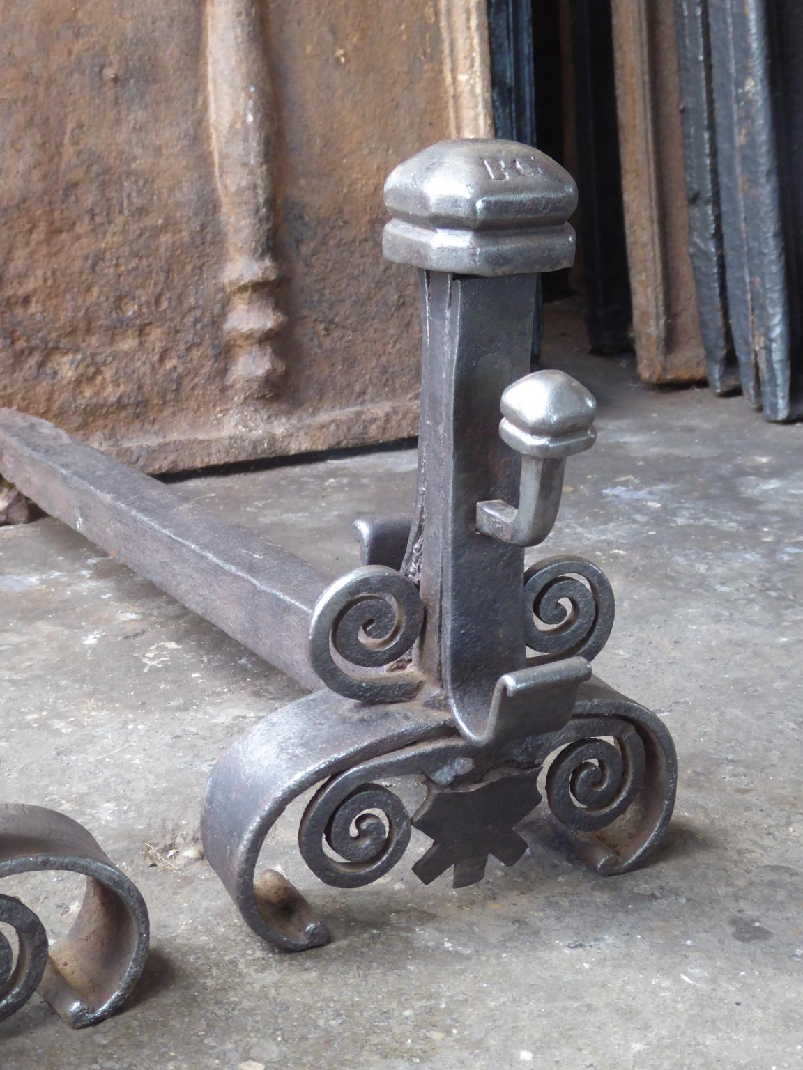 Hand Forged French Louis XV Andirons or Firedogs, 18th Century For Sale 9