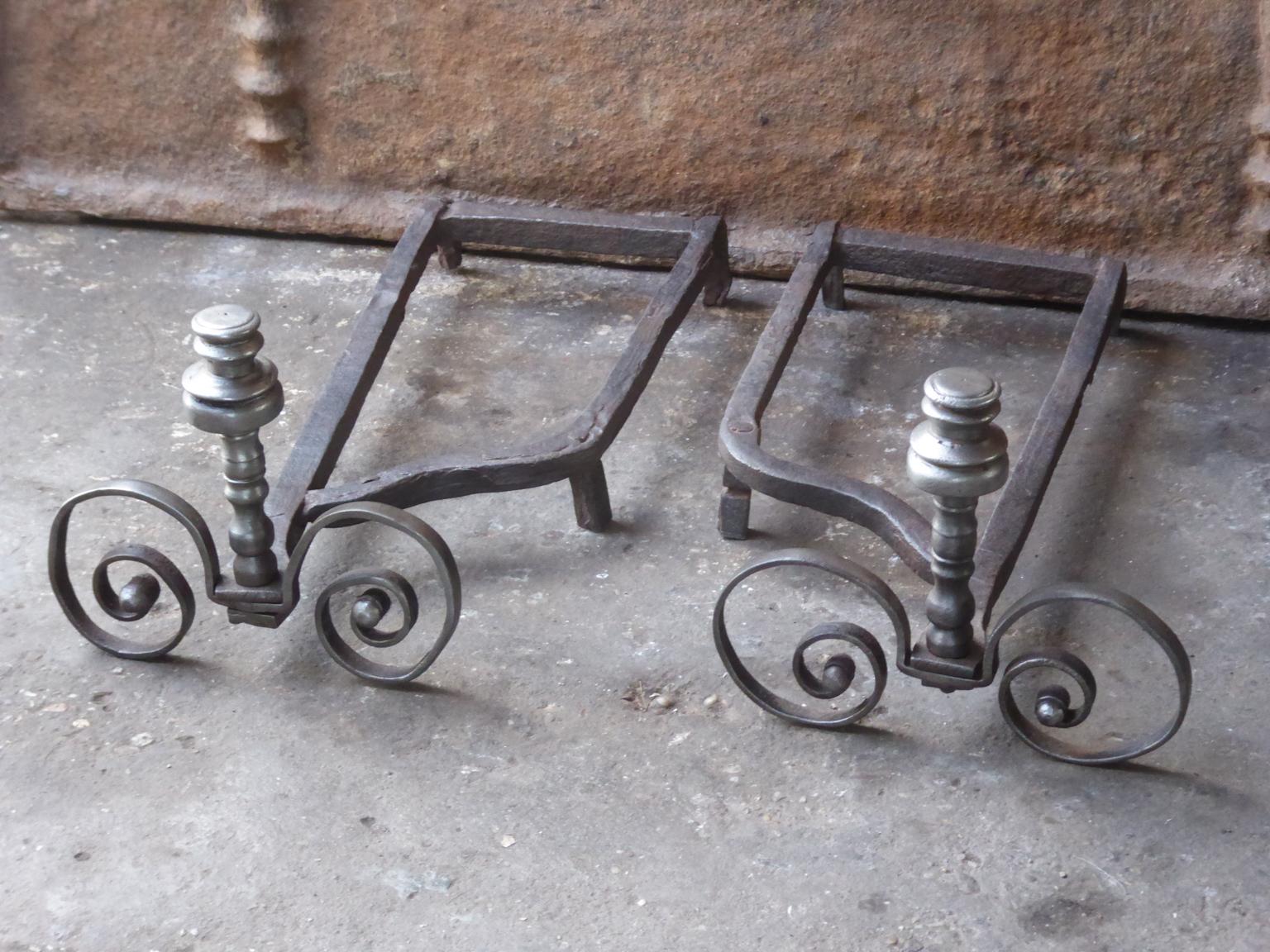 Hand Forged French Louis XV Andirons or Firedogs, 18th Century In Good Condition For Sale In Amerongen, NL