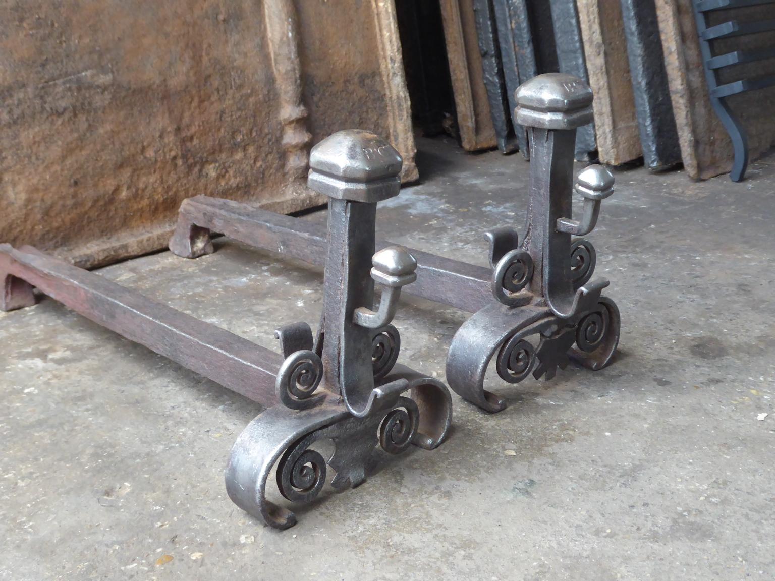 Hand Forged French Louis XV Andirons or Firedogs, 18th Century For Sale 2