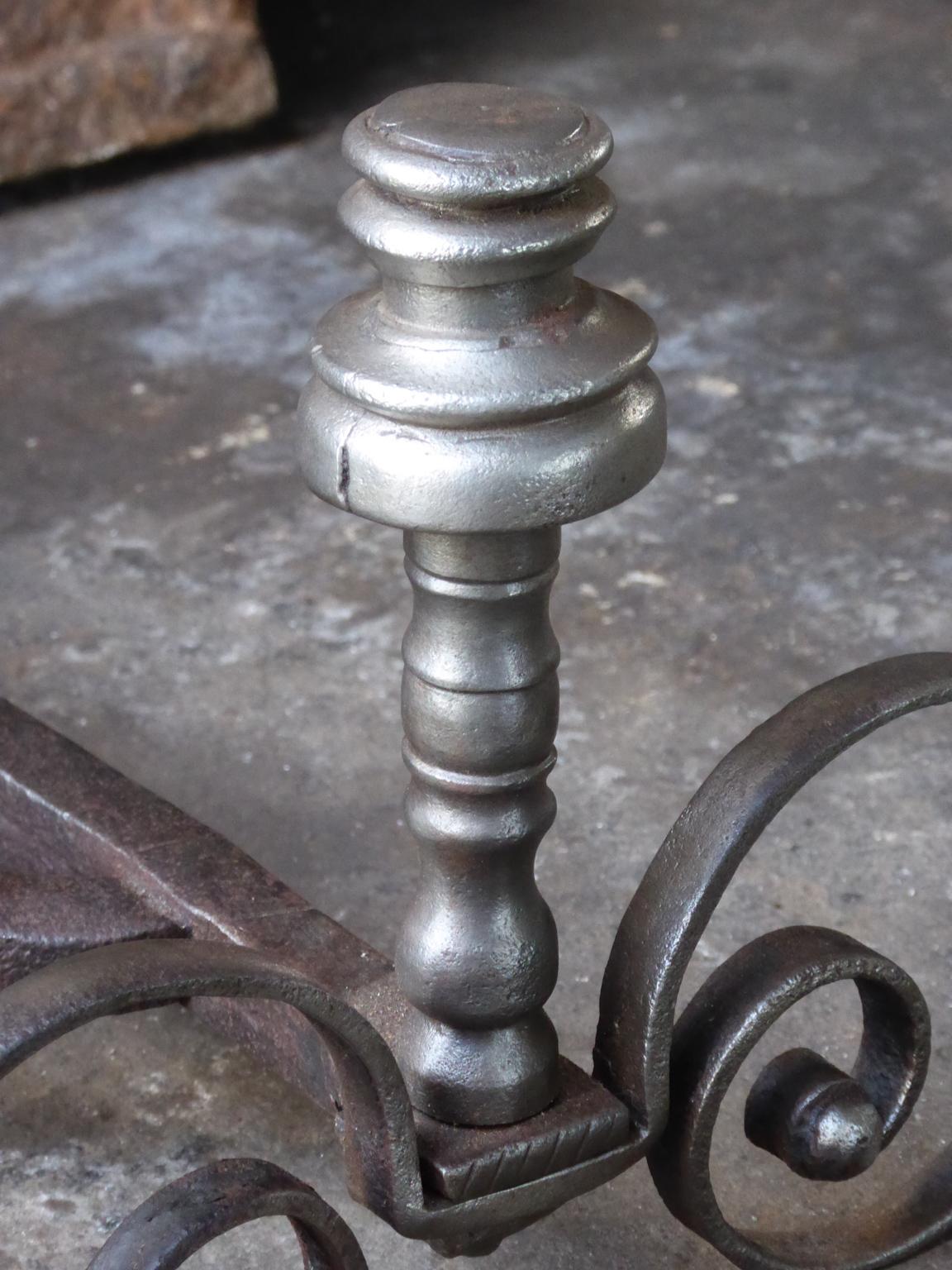 Hand Forged French Louis XV Andirons or Firedogs, 18th Century For Sale 3