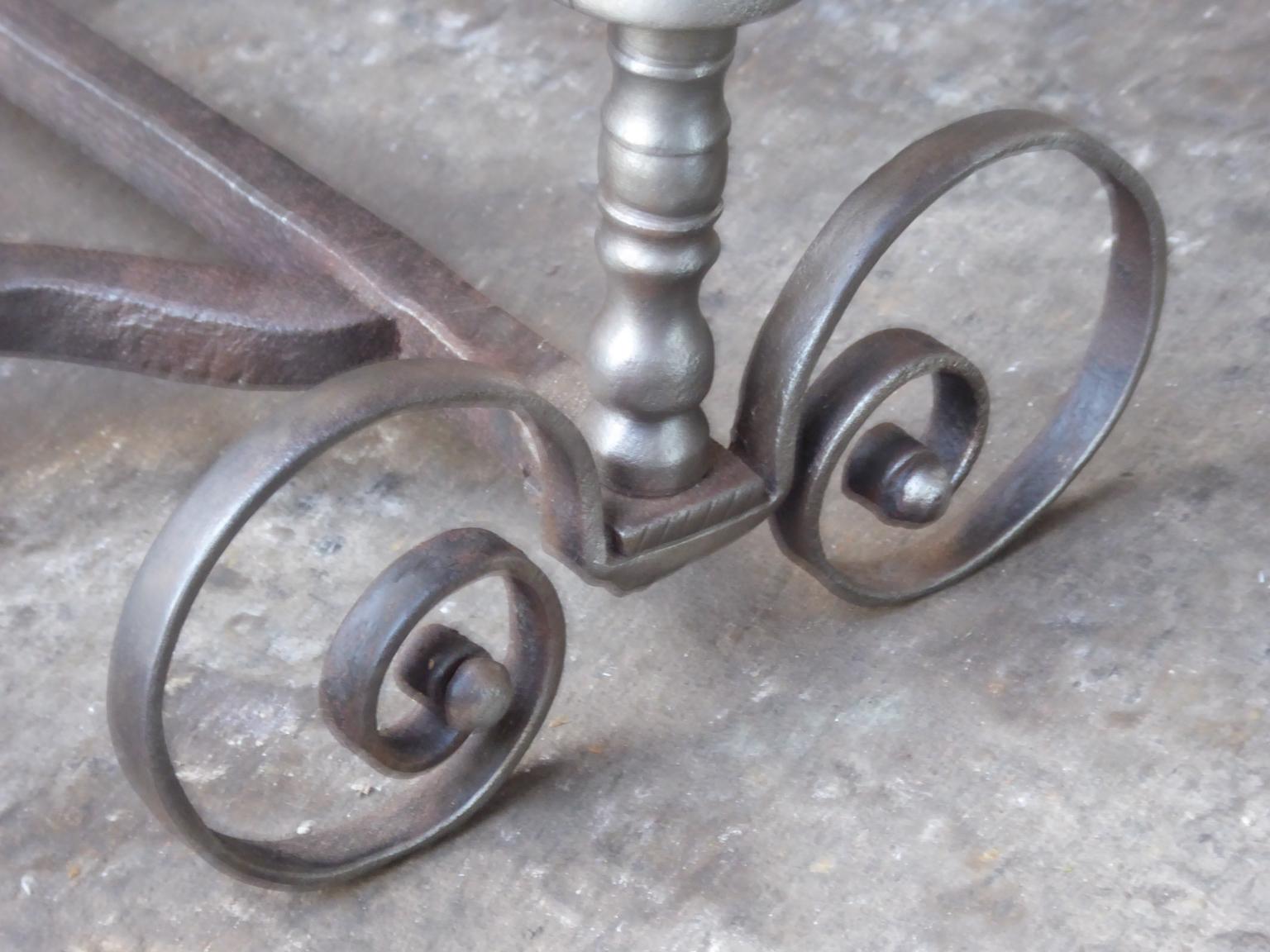 Hand Forged French Louis XV Andirons or Firedogs, 18th Century For Sale 4