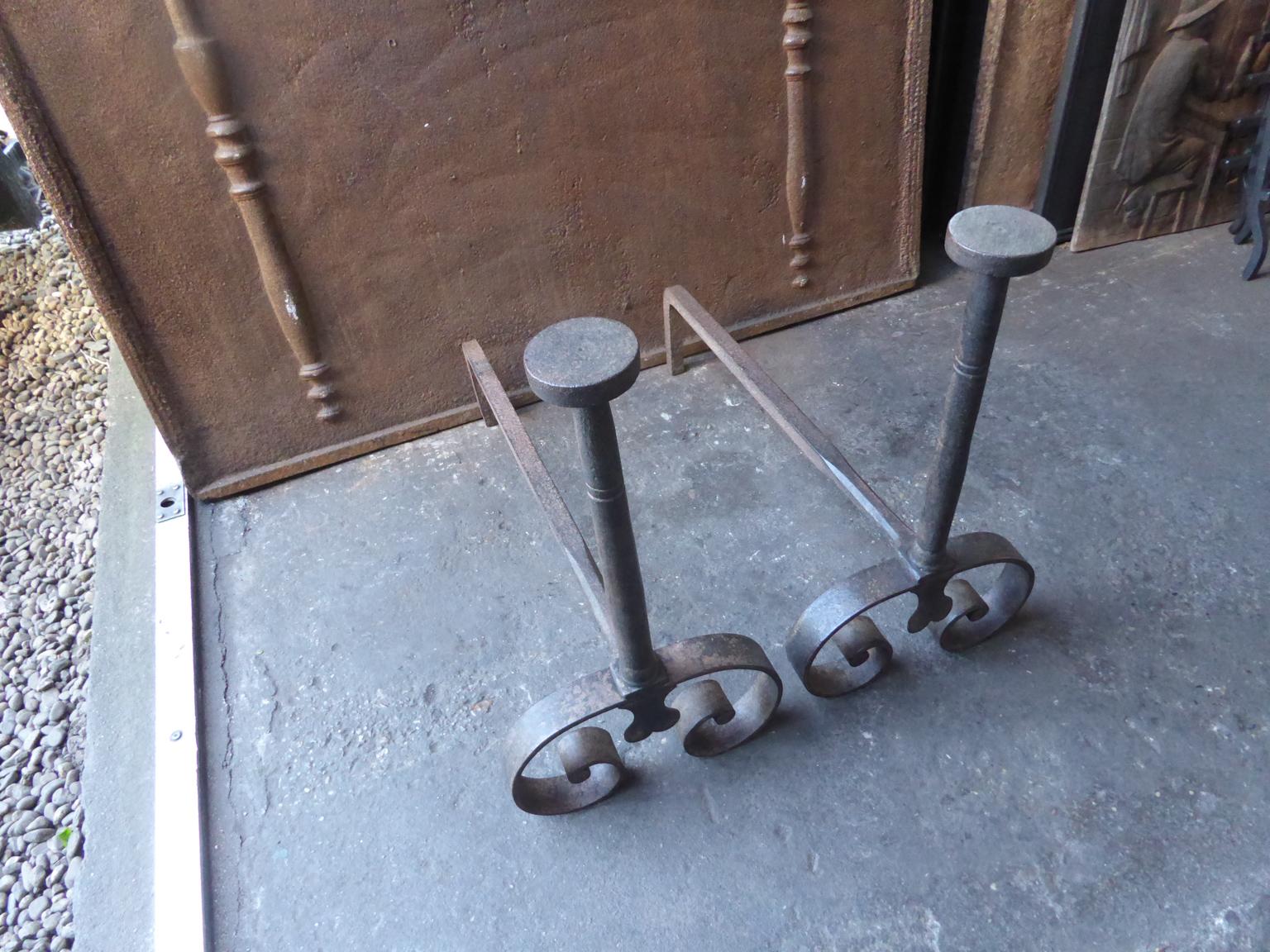 Hand Forged French Napoleon III Andirons or Firedogs, 19th Century In Good Condition In Amerongen, NL