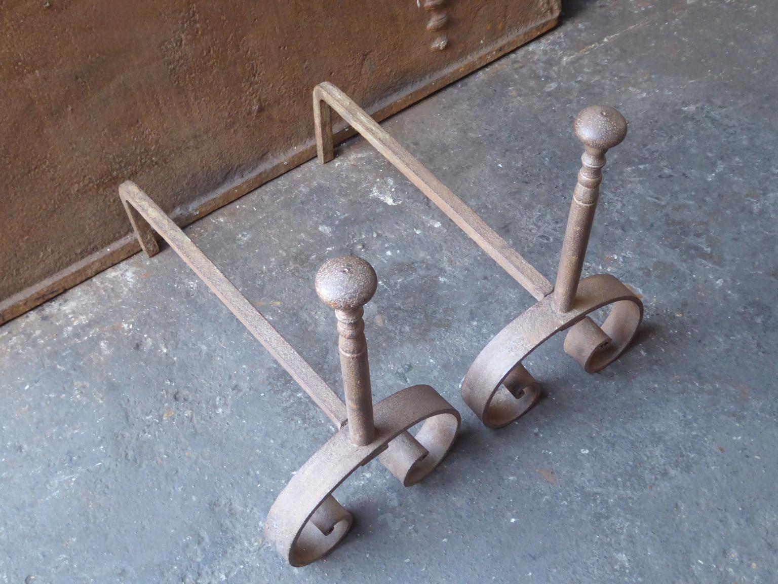 Hand Forged French Napoleon III Andirons or Firedogs, 19th Century In Good Condition In Amerongen, NL