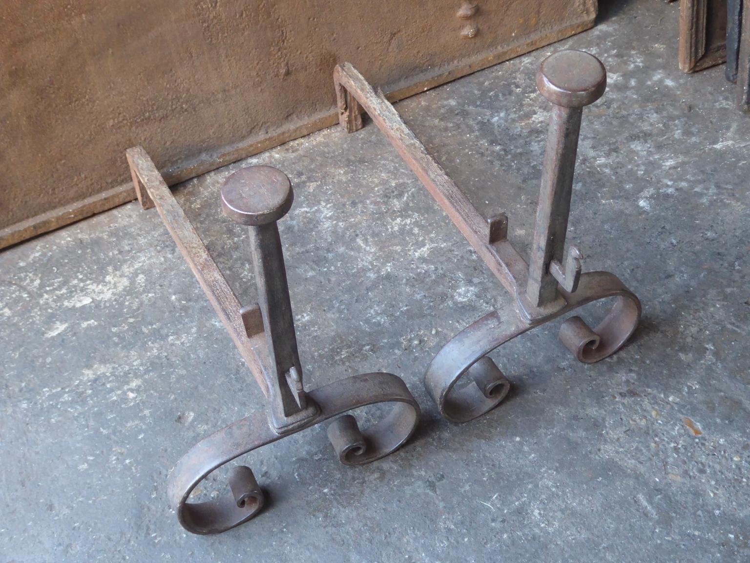 Hand Forged French Napoleon III Andirons or Firedogs, 19th Century In Good Condition For Sale In Amerongen, NL