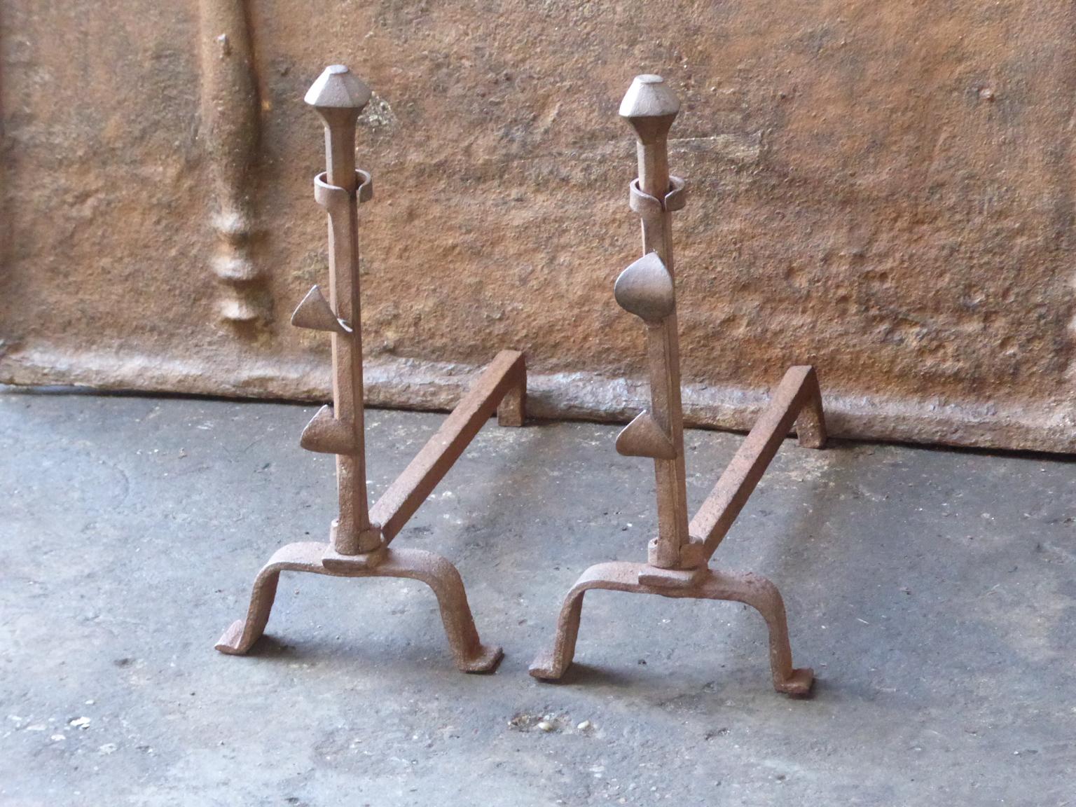 Hand Forged French Napoleon III Andirons or Firedogs, 19th Century In Good Condition For Sale In Amerongen, NL