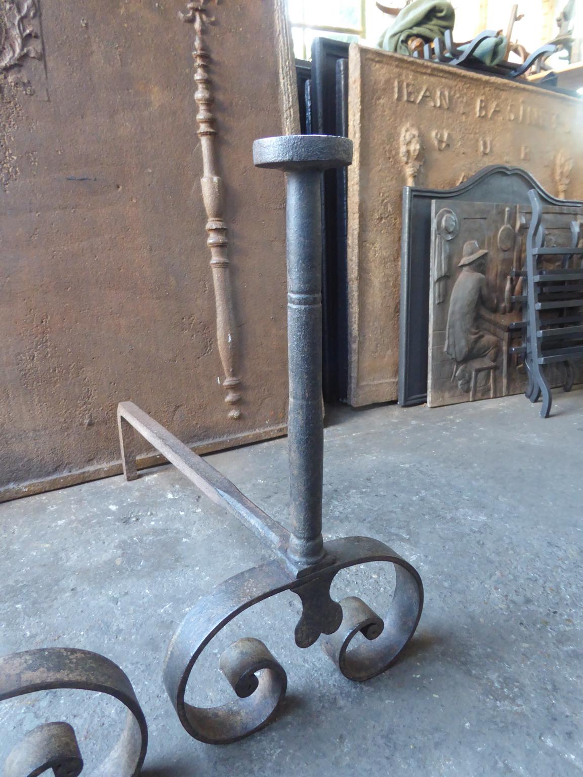 Hand Forged French Napoleon III Andirons or Firedogs, 19th Century 1