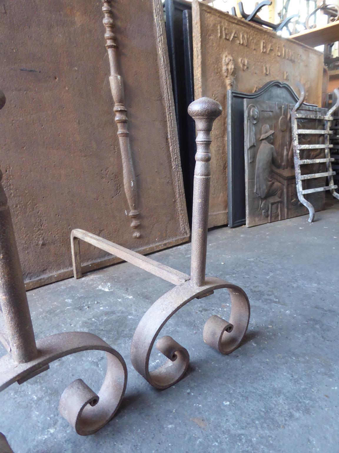 Hand Forged French Napoleon III Andirons or Firedogs, 19th Century 1